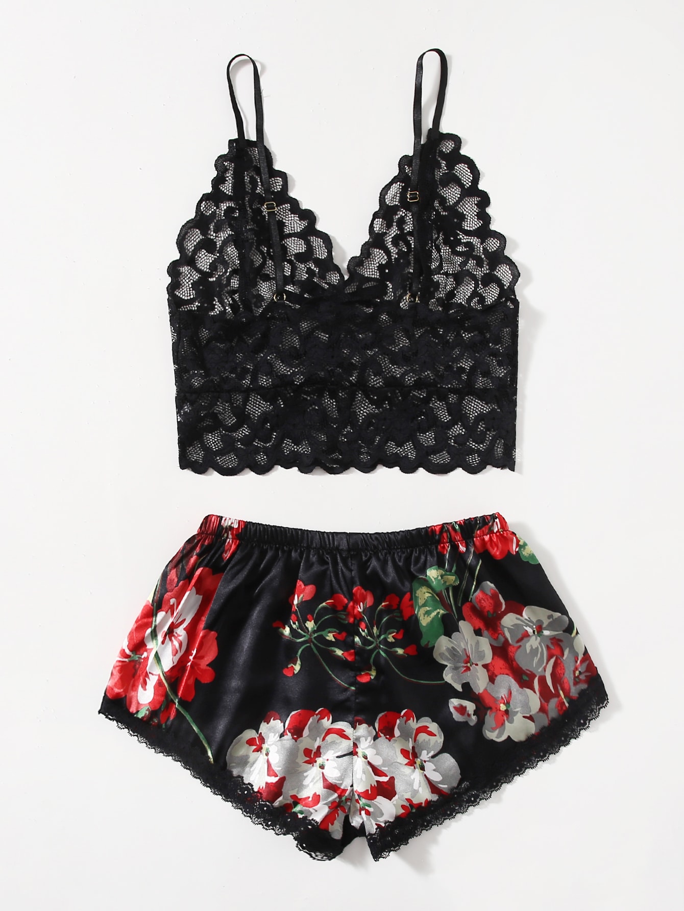 Lace Bralette Set - Koronkowy komplet piżamowy dla kobiet, czarny