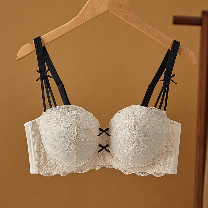 Underwire Bra Padded - Half Cup Hot Bra Gathered Bowknot